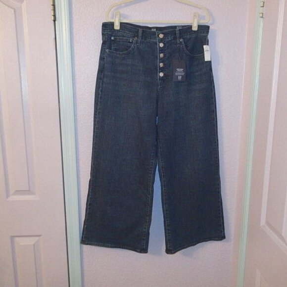 Gap Jeans Womens Size 14 32 Wide Leg Crop Denim High Rise Button Fly Smoothing - Picture 1 of 12